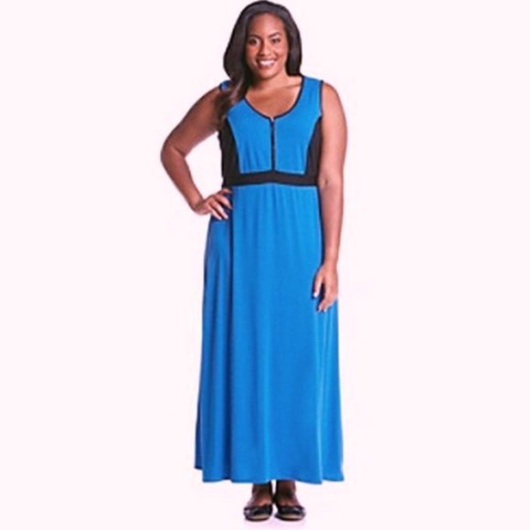 NY Collection Blue Black Maxi Dress Plus Size 1X - Picture 1 of 2